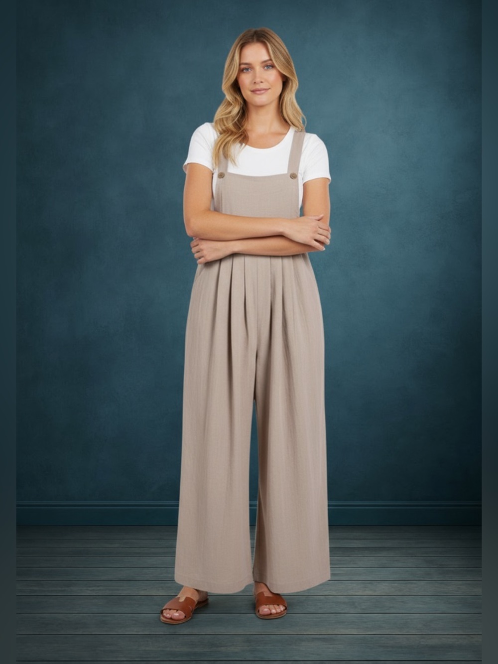 Pintuck Detail Stone Color Overall with Side Pockets